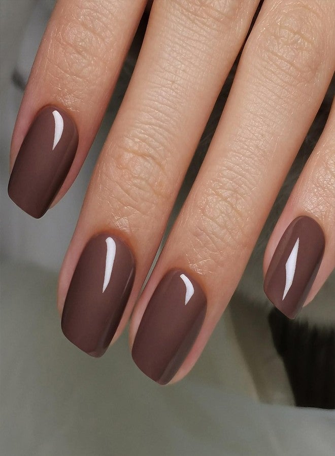 WAFOLOZE brown Press On Nails - Short Square Press On Nails, Glue On Nails Short Fake Nails, Nail Press Ons 16 Sizes - 32Pcs Reusable Soft Gel Artificial False Nails Tips Kit - Image 3